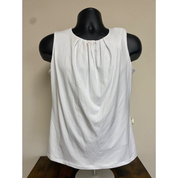 Calvin Klein Womens White Pleat Neck Sleeveless Blouse Top Size 10 (Stained) NWD - Picture 1 of 5